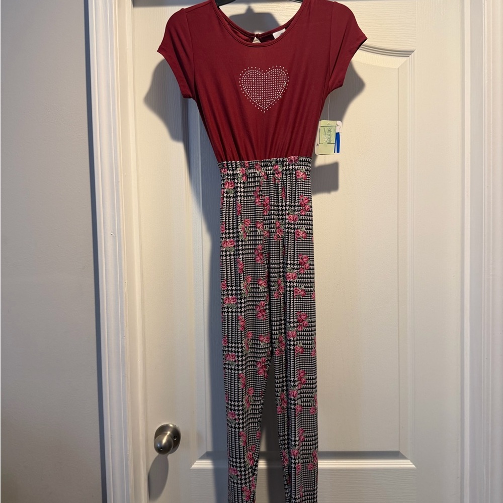 Heart Embellished Extremely Me  Burgundy and Black Jumpsuit Girls 14
